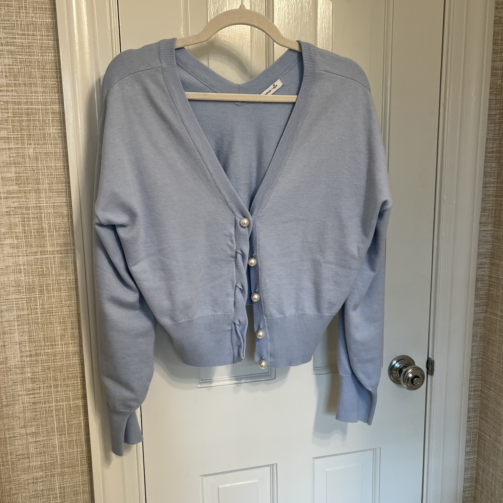 Spencer Ella Sweater Cardigan Small Light Blue with Pearl Button details